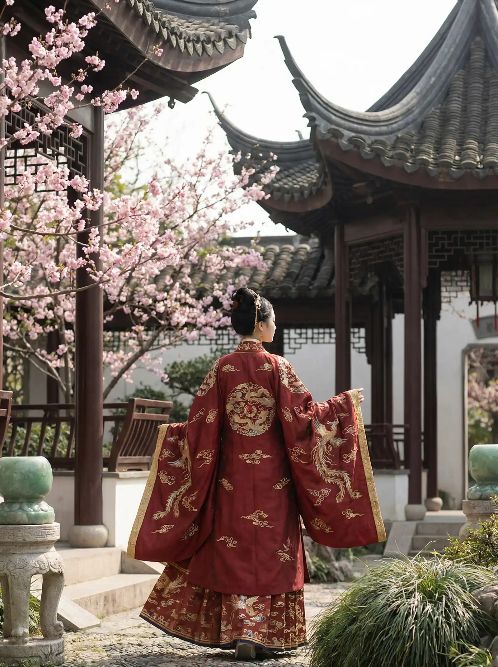 老湿机x看片 明制汉服红色凤凰刺绣